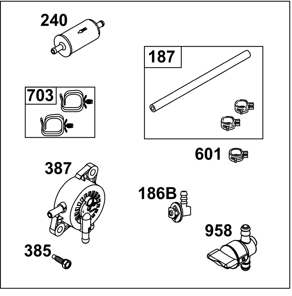 Fuel Supply Group Diagram and Parts List for 44U877-0016-B5 400000 - 699999 Briggs and Stratton Engine